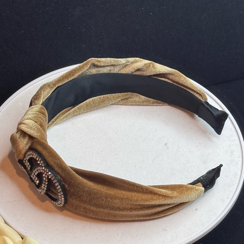 Tan Velvet Rhinestone Headband - Picture 8 of 14